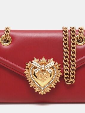 Dolce & Gabbana Red Leather Purse with Gold Heart Medallion